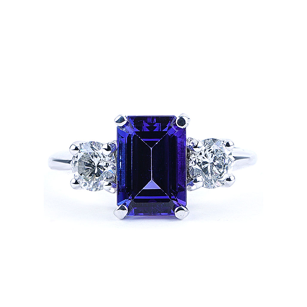 Natural 4.11ct Tanzanite Three Stone Ring - Gale Diamonds Chicago