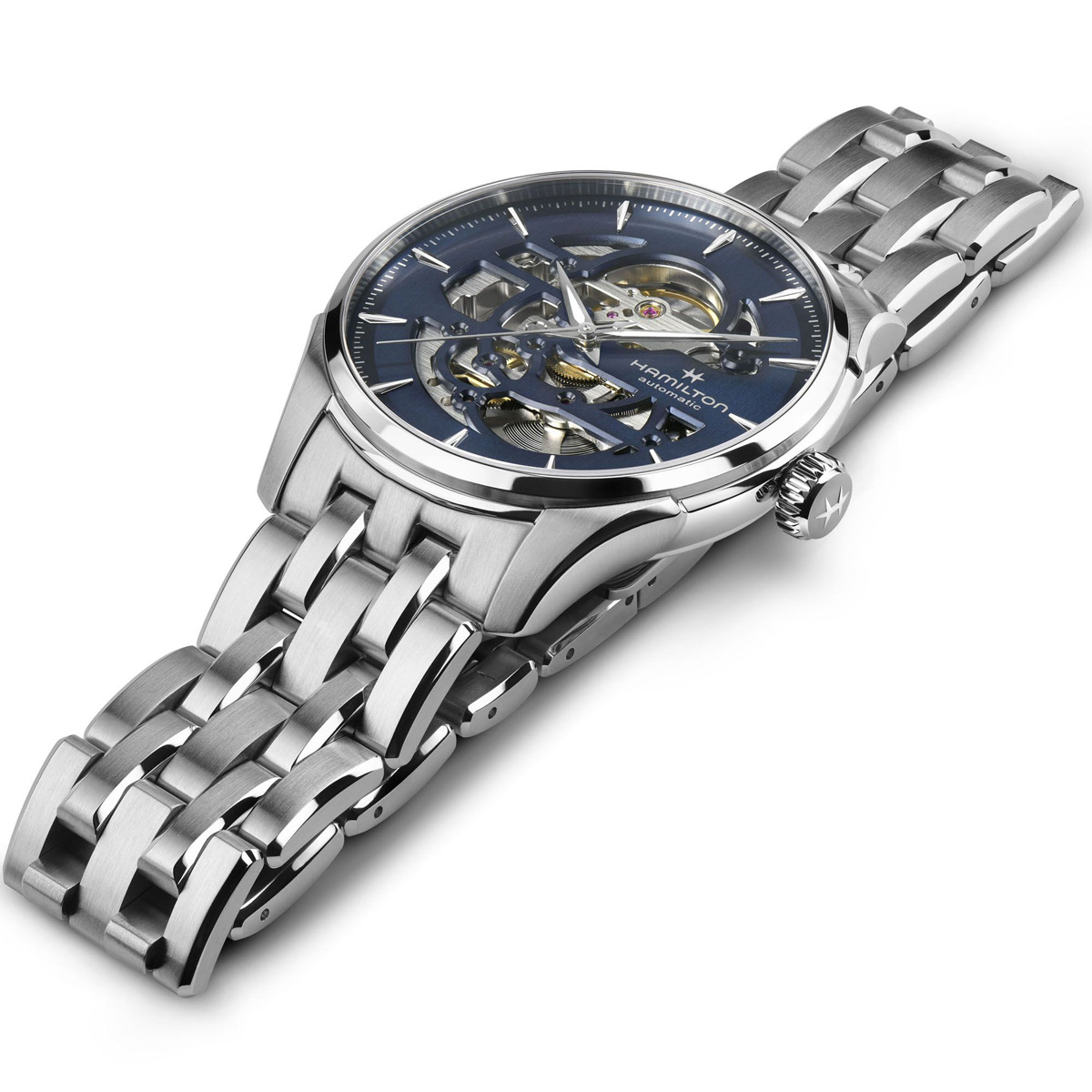 Hamilton Jazzmaster Skeleton Auto Blue Dial Stainless Steel Band 