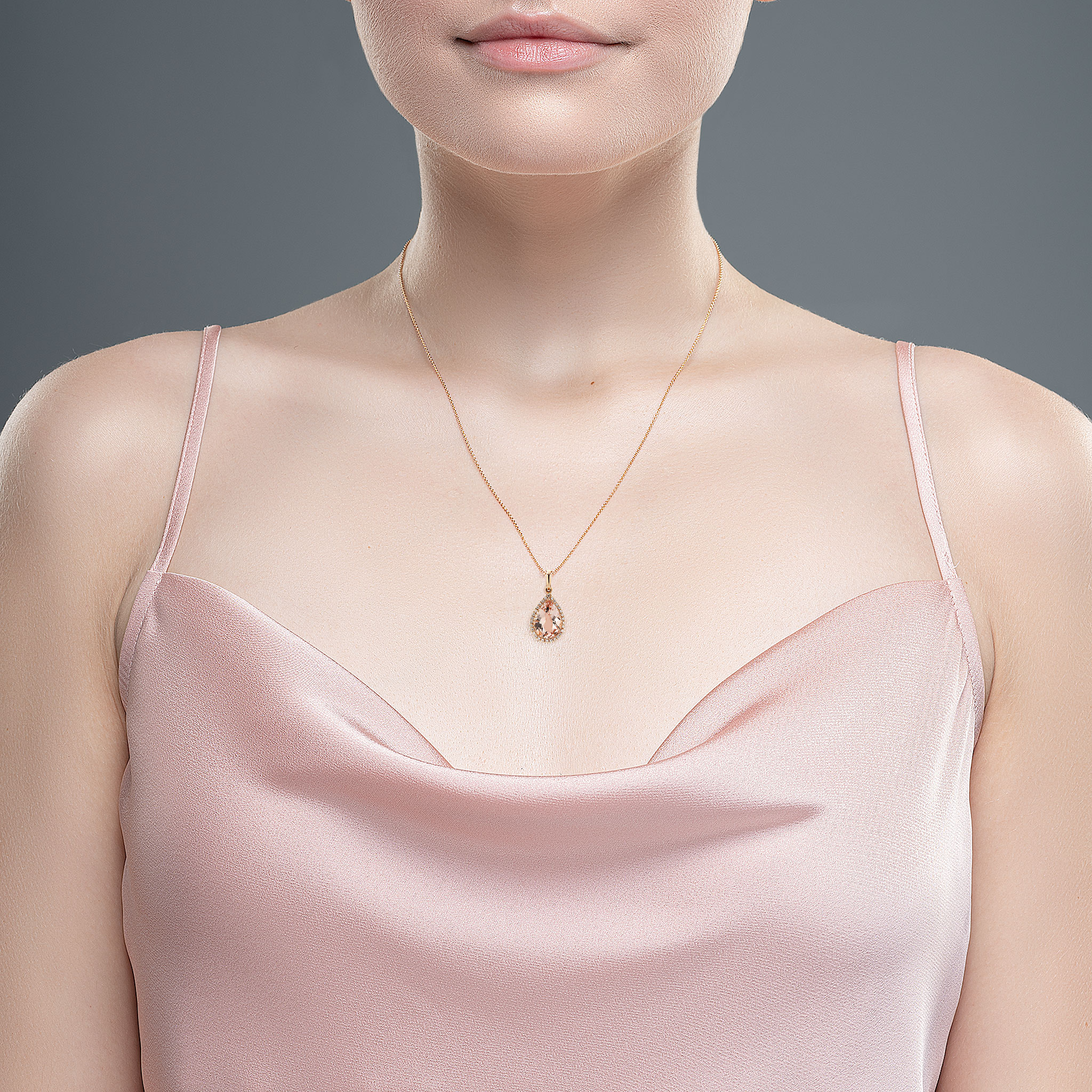 Pear Shaped Morganite Pendant Necklace in Rose Gold | New York Jewelers