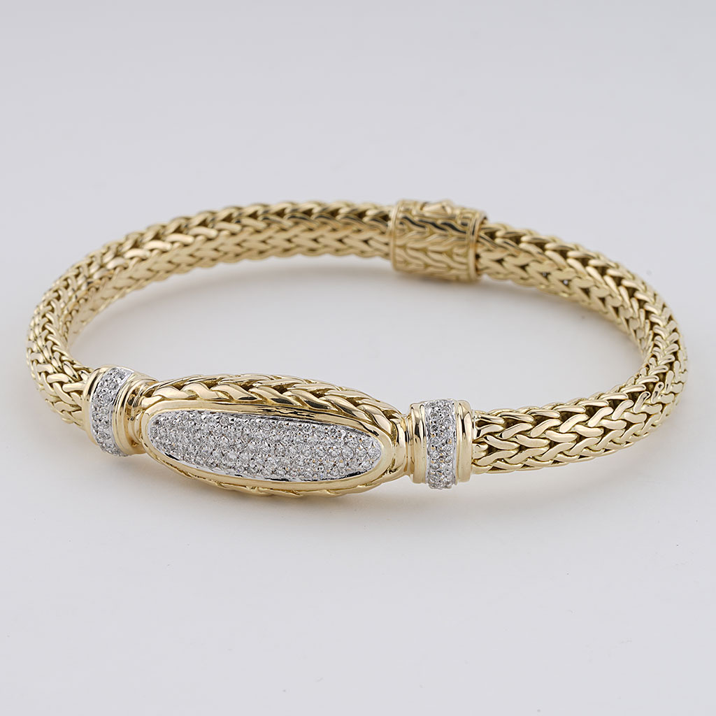John Hardy 18K Yellow Gold Pave Diamond Classic Chain Collection Bracelet