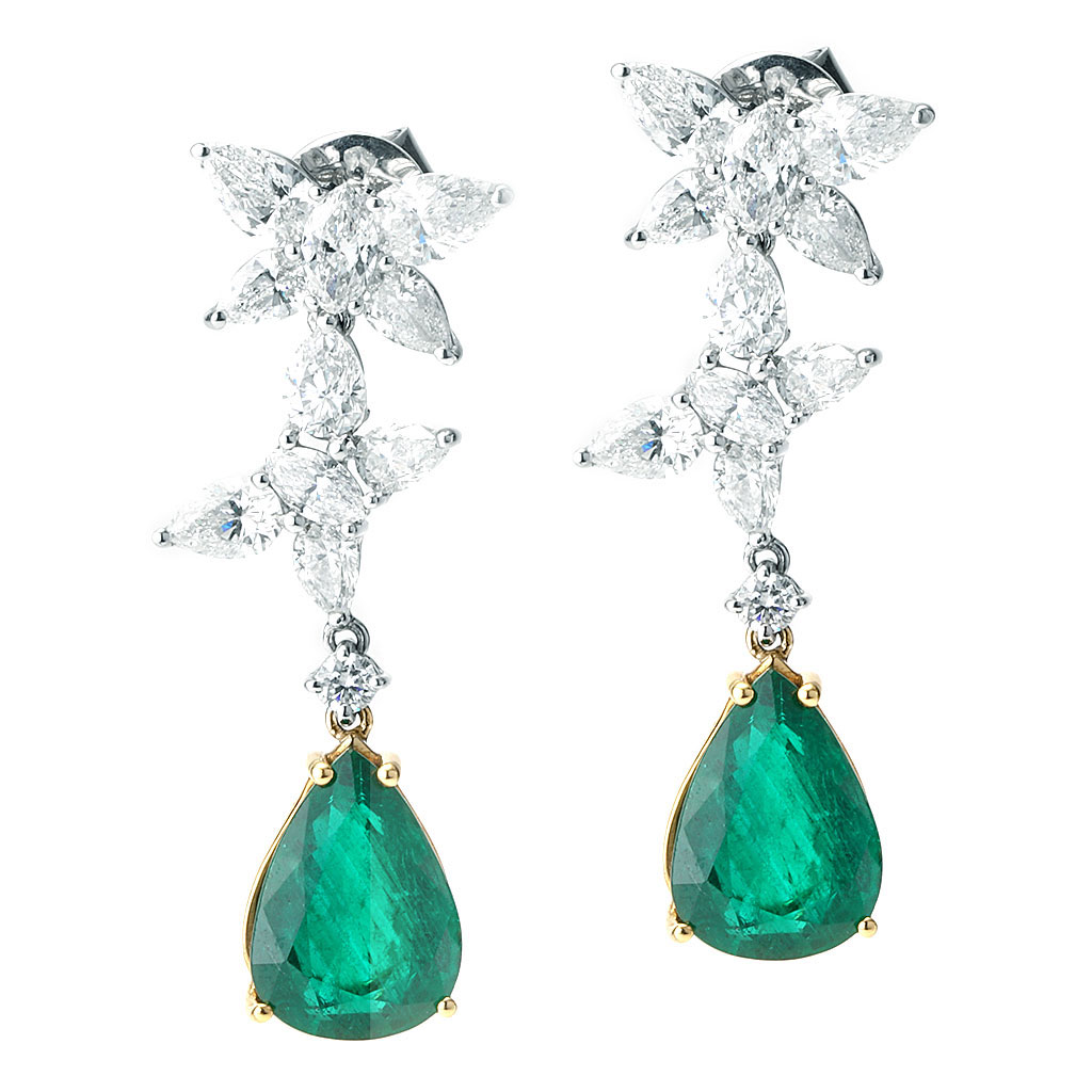 8.64 cttw Pear Shaped Emerald and Diamond Drop Earrings | New York ...