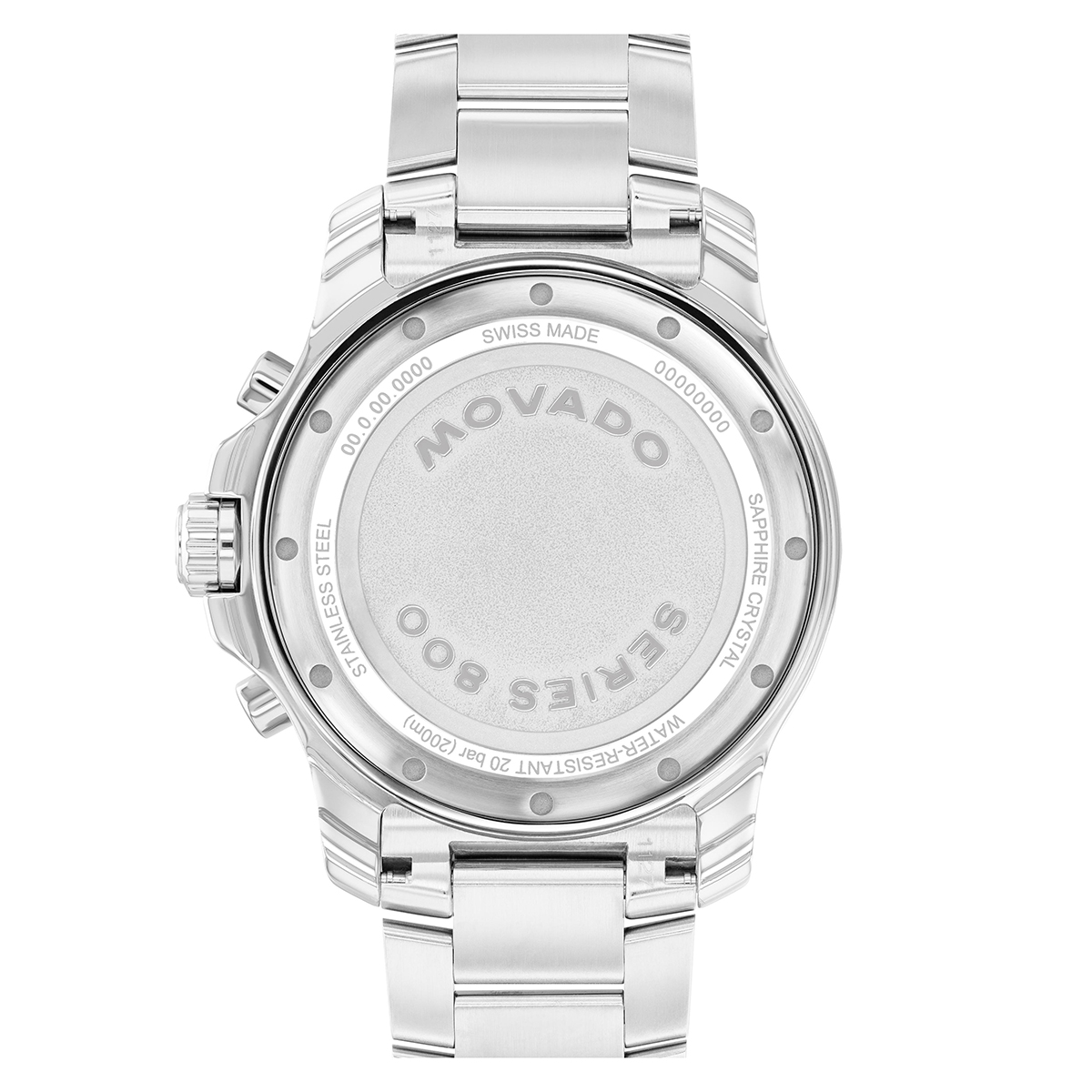 Movado Series 800 Chronograph White Dial Blue Bezel Steel Band