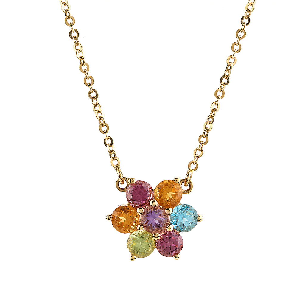 Multicolor Gemstone Floral Motif Necklace in Yellow Gold | New York ...