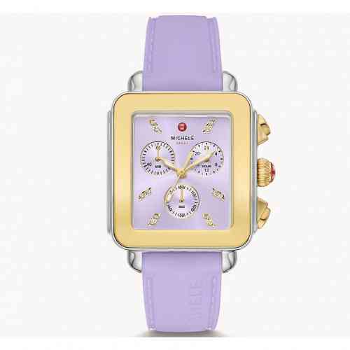 Michele Deco Sport Chrono Gold Tone Purple Dial Silicone 