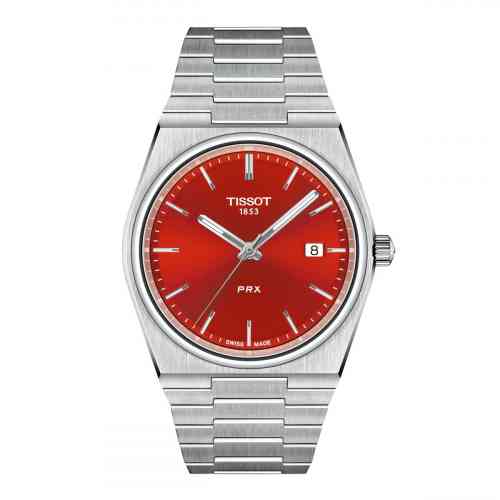 Tissot PRX Quartz 40mm Red Dial Stainless Steel Band - jewelry product image