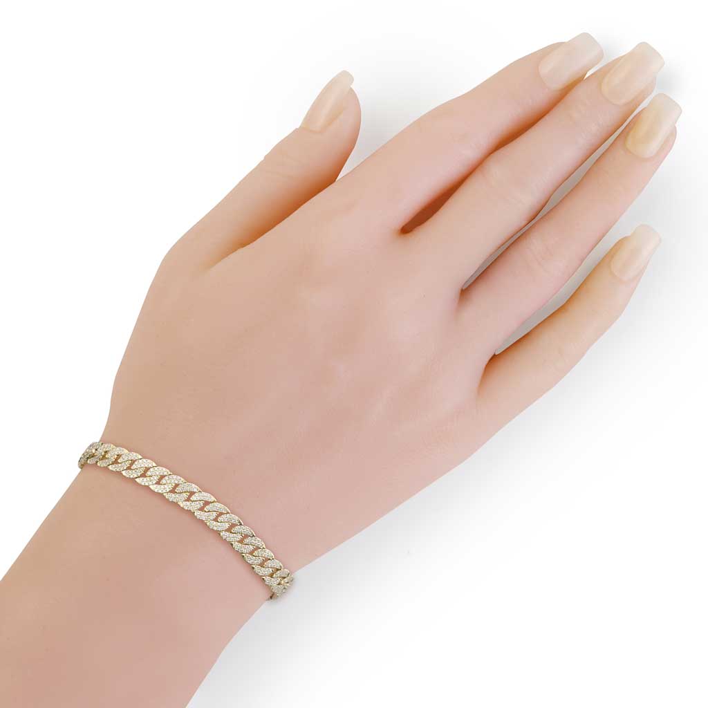 Pave Diamond Curb Link Bracelet in Yellow Gold | New York Jewelers Chicago