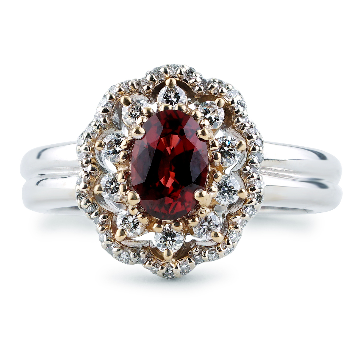 92 CT Oval Red Spinel and Diamond Halo Ring in Two Tone Gold | New York  Jewelers Chicago
