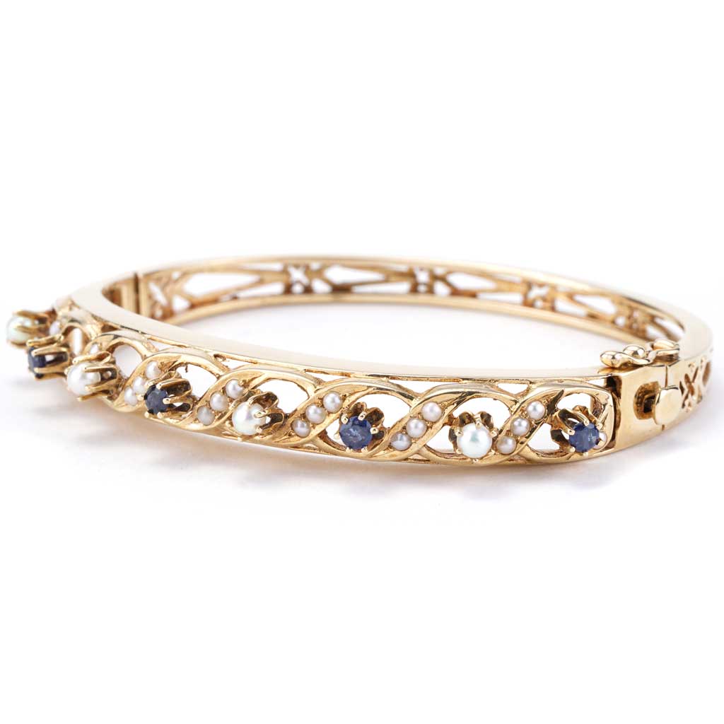 Victorian Diamond Sapphire Twist Bangle Bracelet