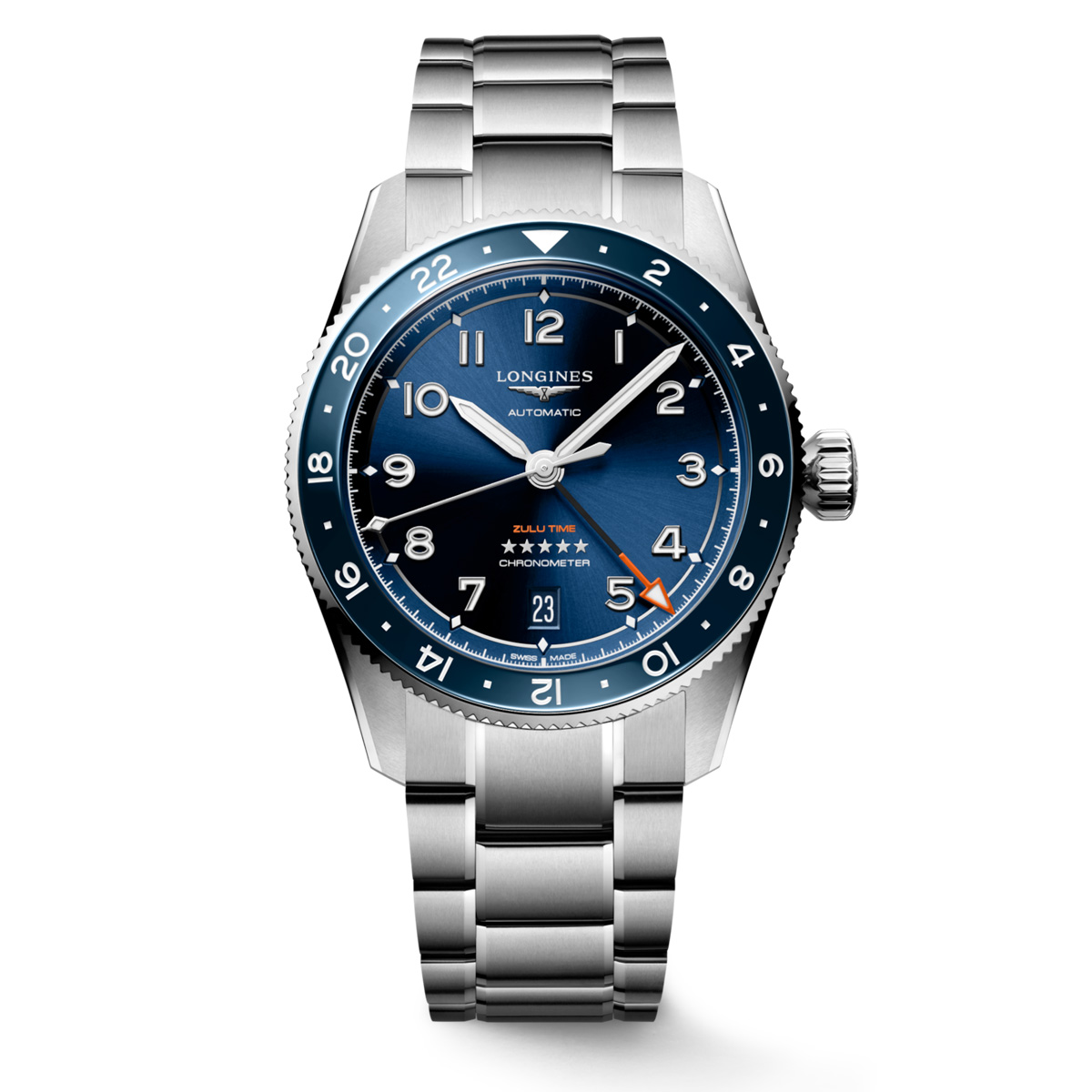 Longines Spirit Zulu Time 39mm Blue Dial Stainless Steel Band