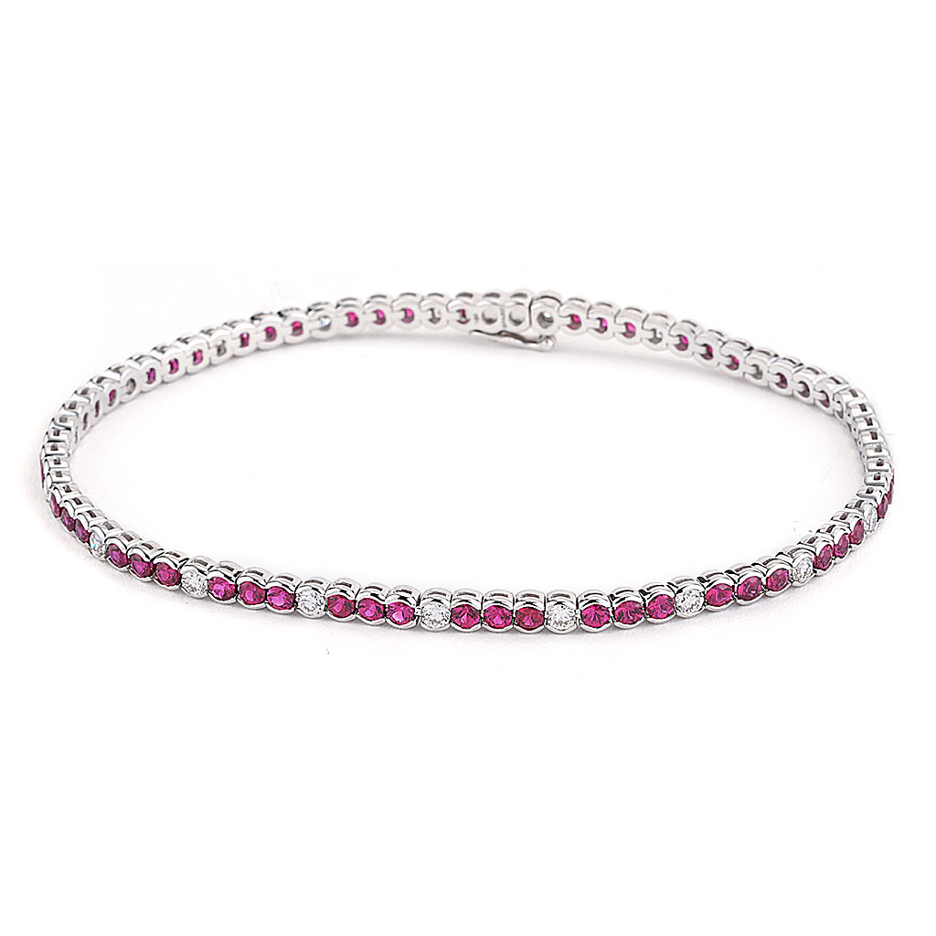 Bezel Set Ruby and Diamond Bracelet in White Gold | New York Jewelers ...