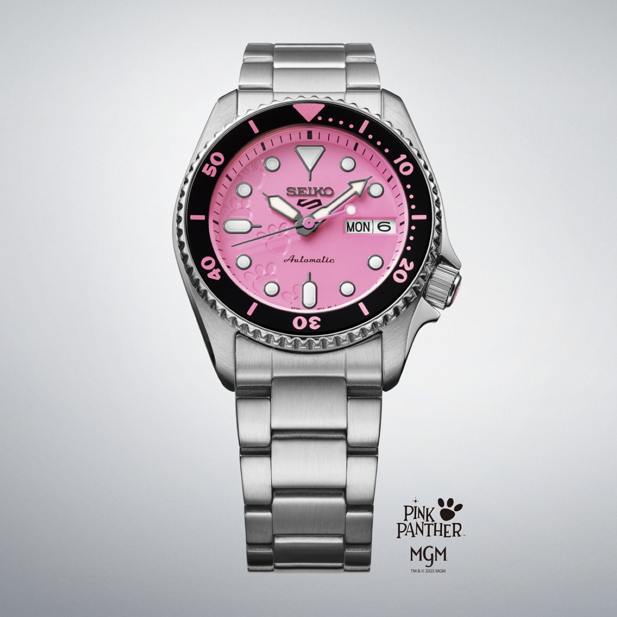 ●SEIKO5●日差1分程●ピンク文字盤●ACTUS●NATOモスグリーン新品 Seiko 5 Sports SKX Series x Pink Panther Limited Edition 38mm