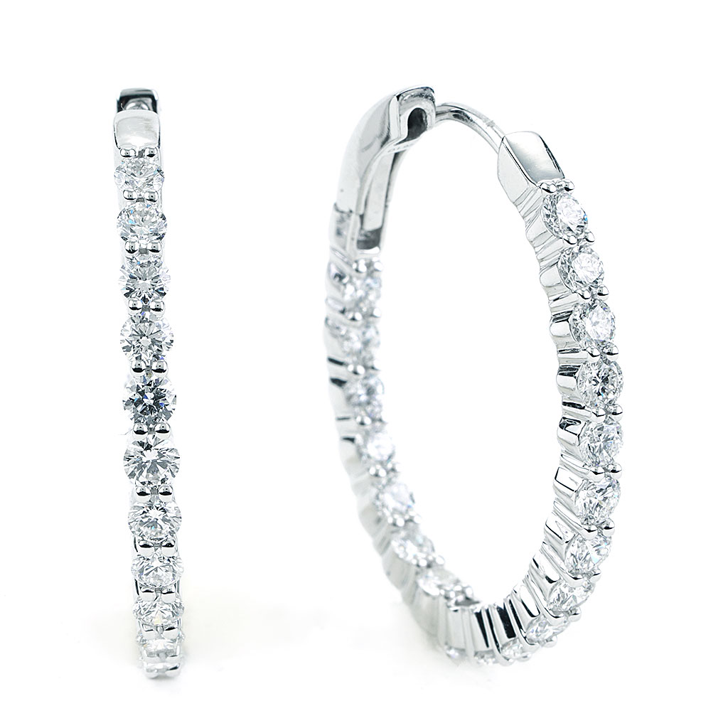 2.00 CTTW Oval Inside Outside Hoop Earrings in White Gold New York