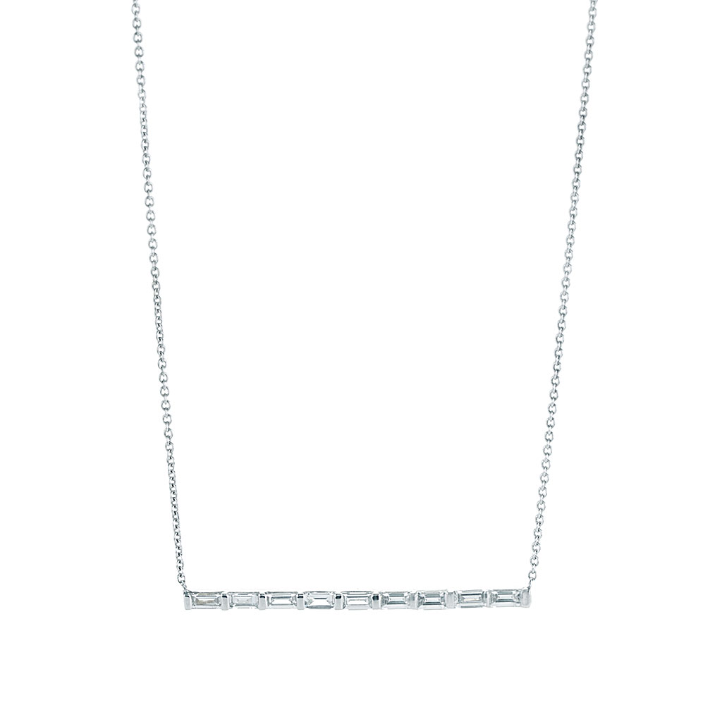 Baguette Diamond Bar Necklace in White Gold | New York Jewelers Chicago