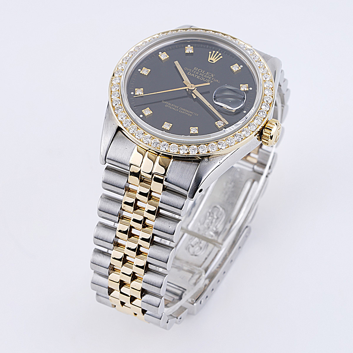 Rolex Datejust Men's Diamond Watch Oyster Perpetual Stainless Steel Gold  36mm Black Dial