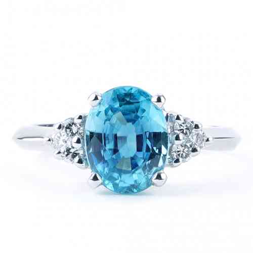 2.80 CT Blue Zircon and Diamond Ring in White Gold | New