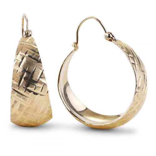 明日値段戻します。Engraved Hoop Earring Tapered Hatch Engraved Hoop Earrings in Yellow Gold | New York