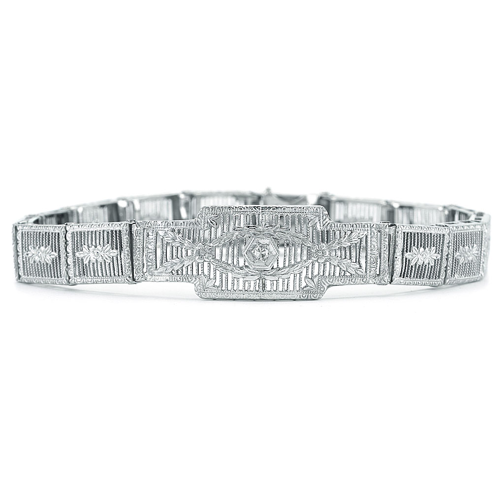 1920s Art Deco Platinum Emerald Diamond Bracelet Art Deco Antique - Ruby  Lane