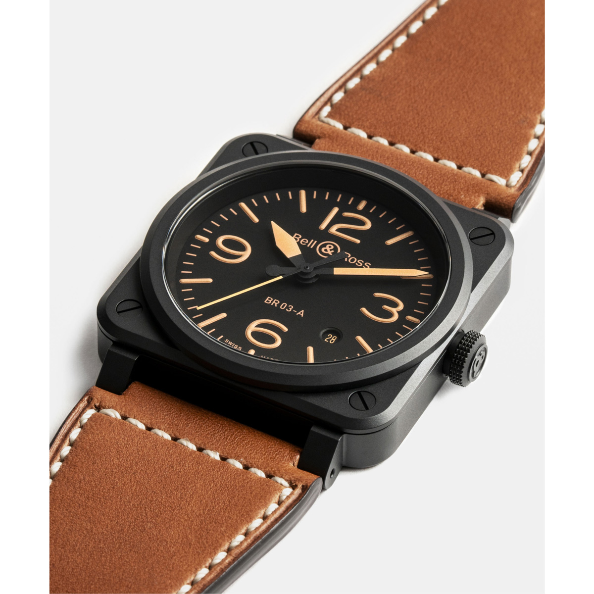 Bell Ross BR 03 Heritage Black Dial Brown Leather Strap New