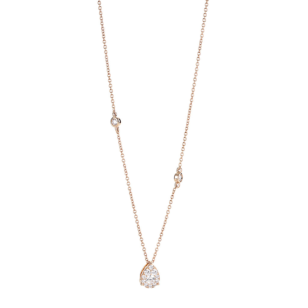 Pear Shaped Diamond Cluster Necklace with Diamonds by Yard in Rose 