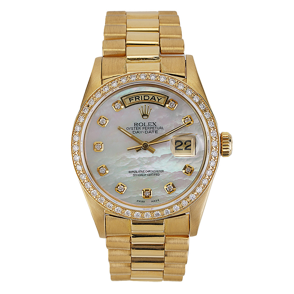 Rolex President Mother of Pearl and Diamond Dial Yellow Gold Circa