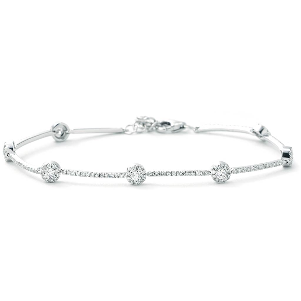 Diamond Halo Stations Bracelet in White Gold | New York Jewelers Chicago