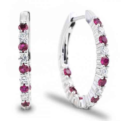 18ct White Gold Pear Cut Ruby And Diamond Halo Drop Earrings