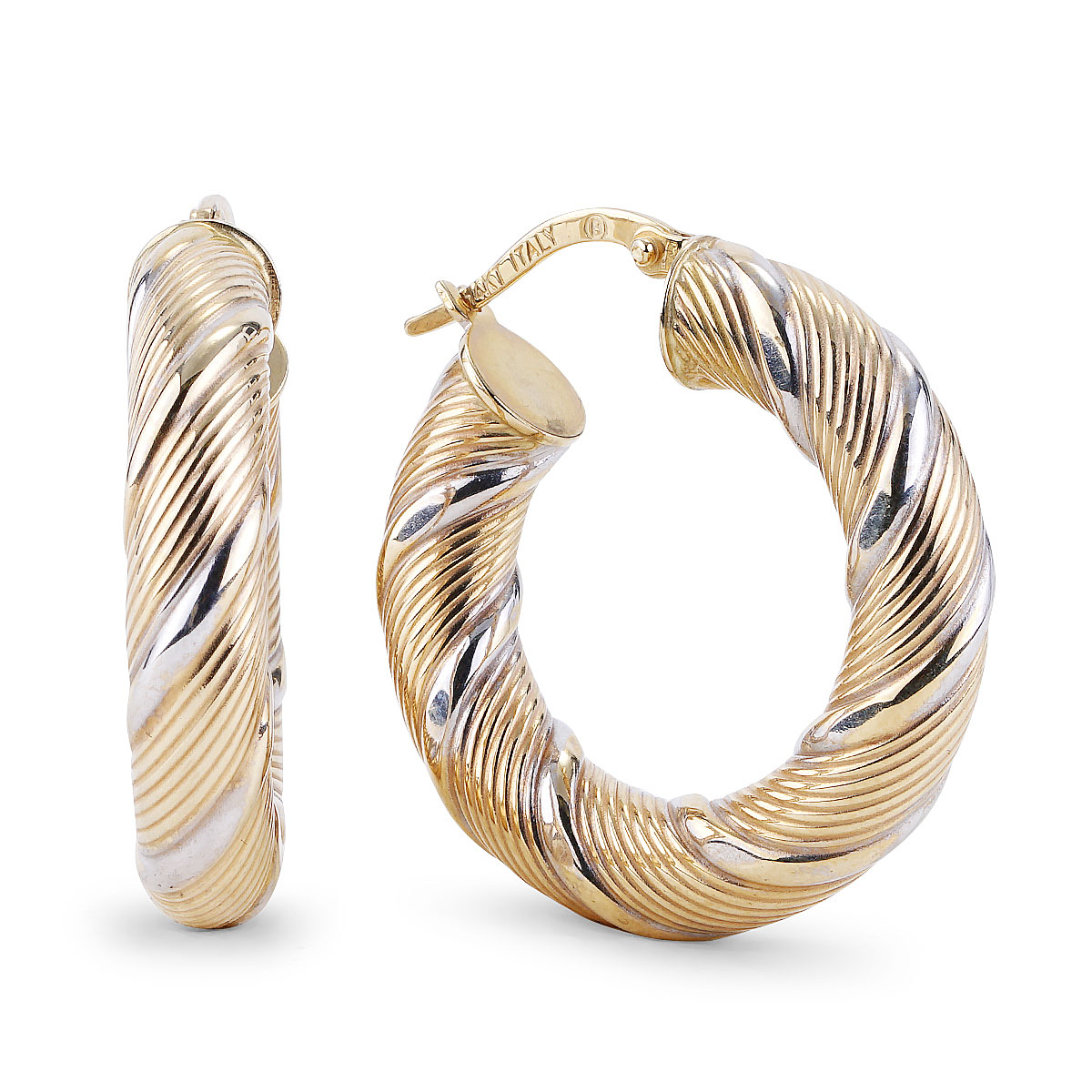 Engraved Hoop Earrings in Two Tone Gold