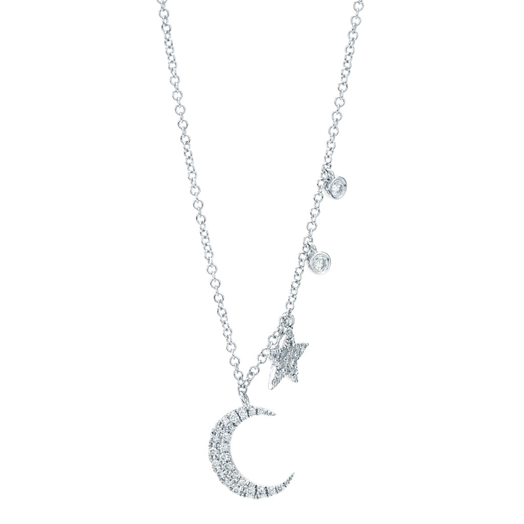 Fancy Diamond Moon and Star Necklace with Round Diamond Accents in ...