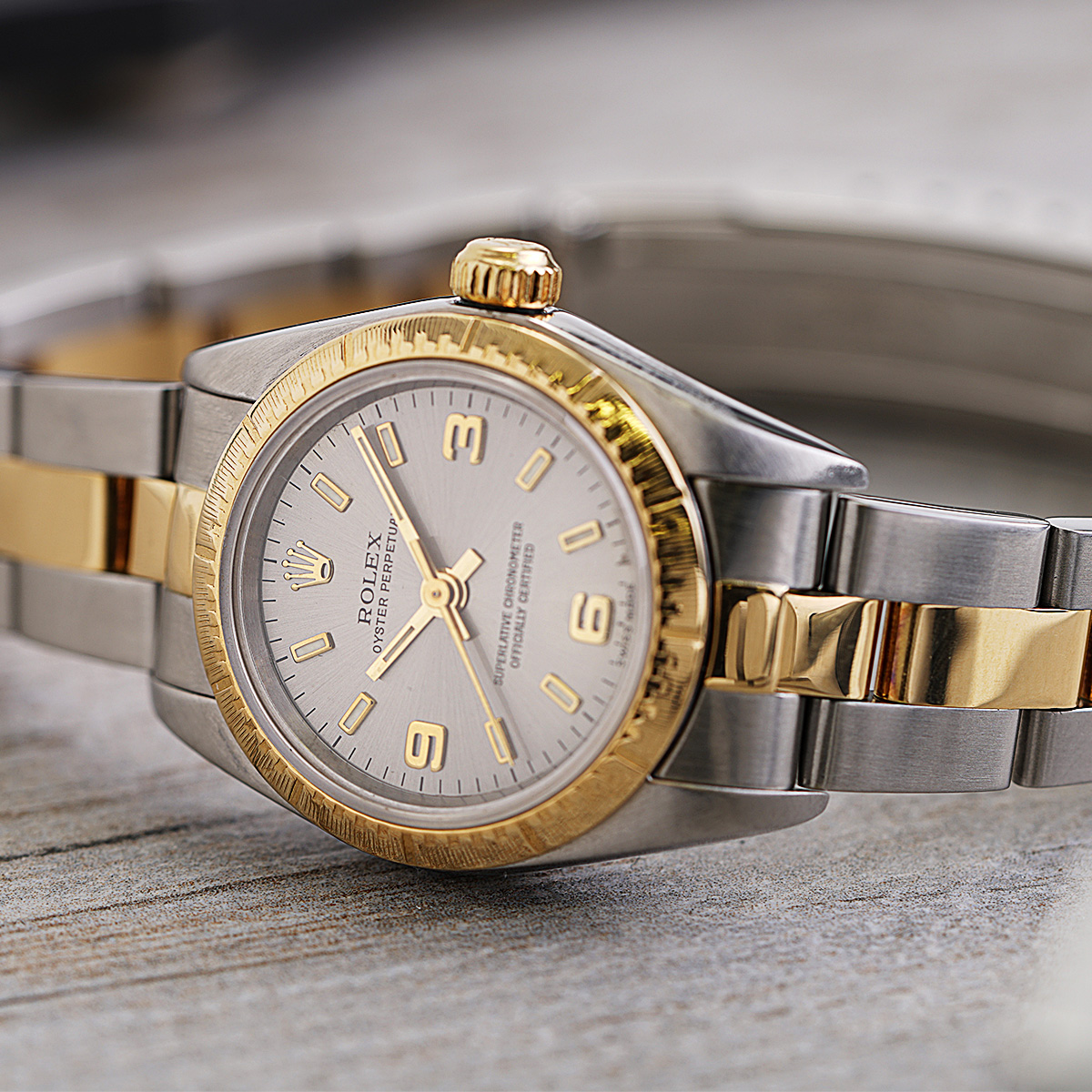 Rolex Oyster Perpetual Two Tone Silver Dial Circa 2000