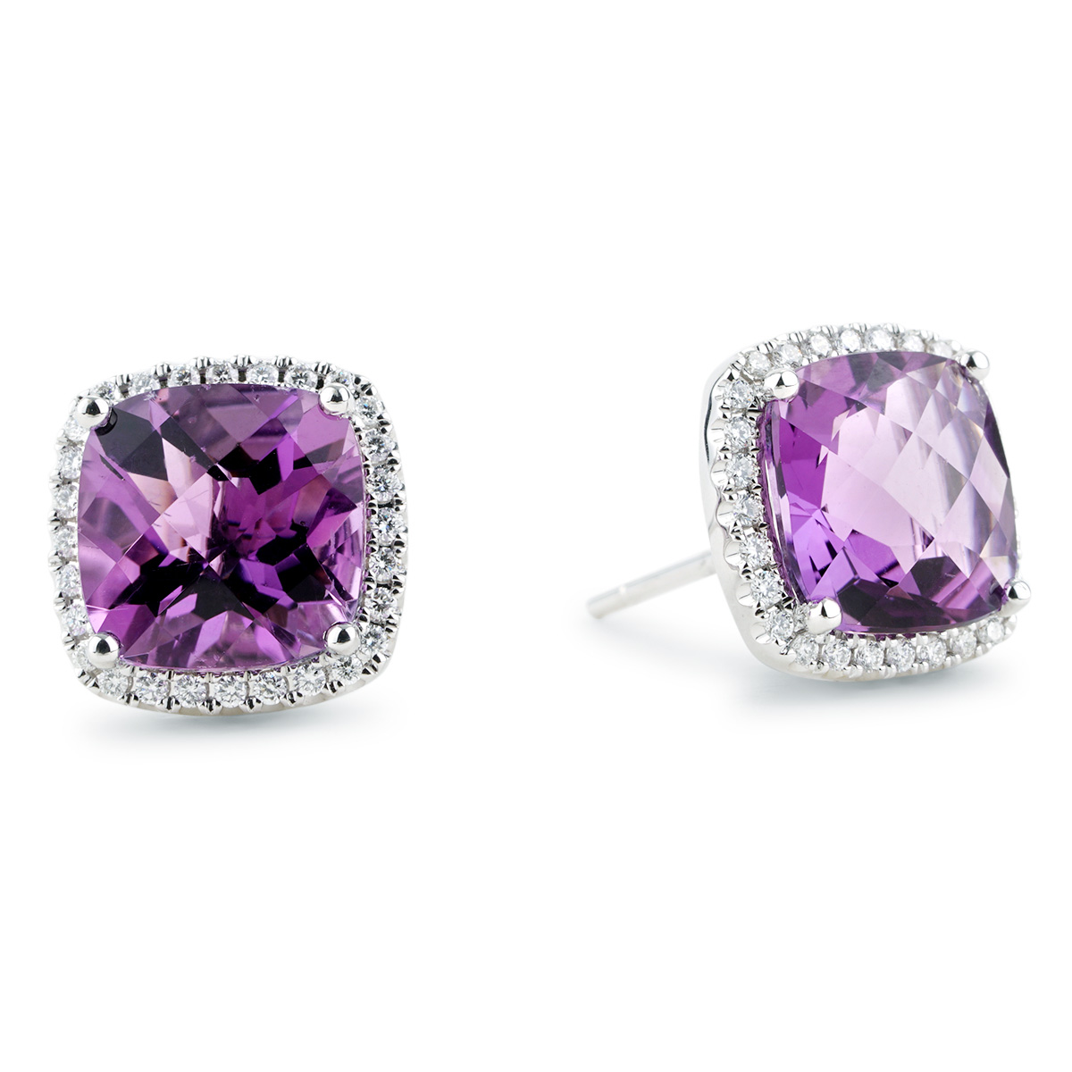 14K White Gold Amethyst outlet (February) Cushion-Cut Stud Earrings