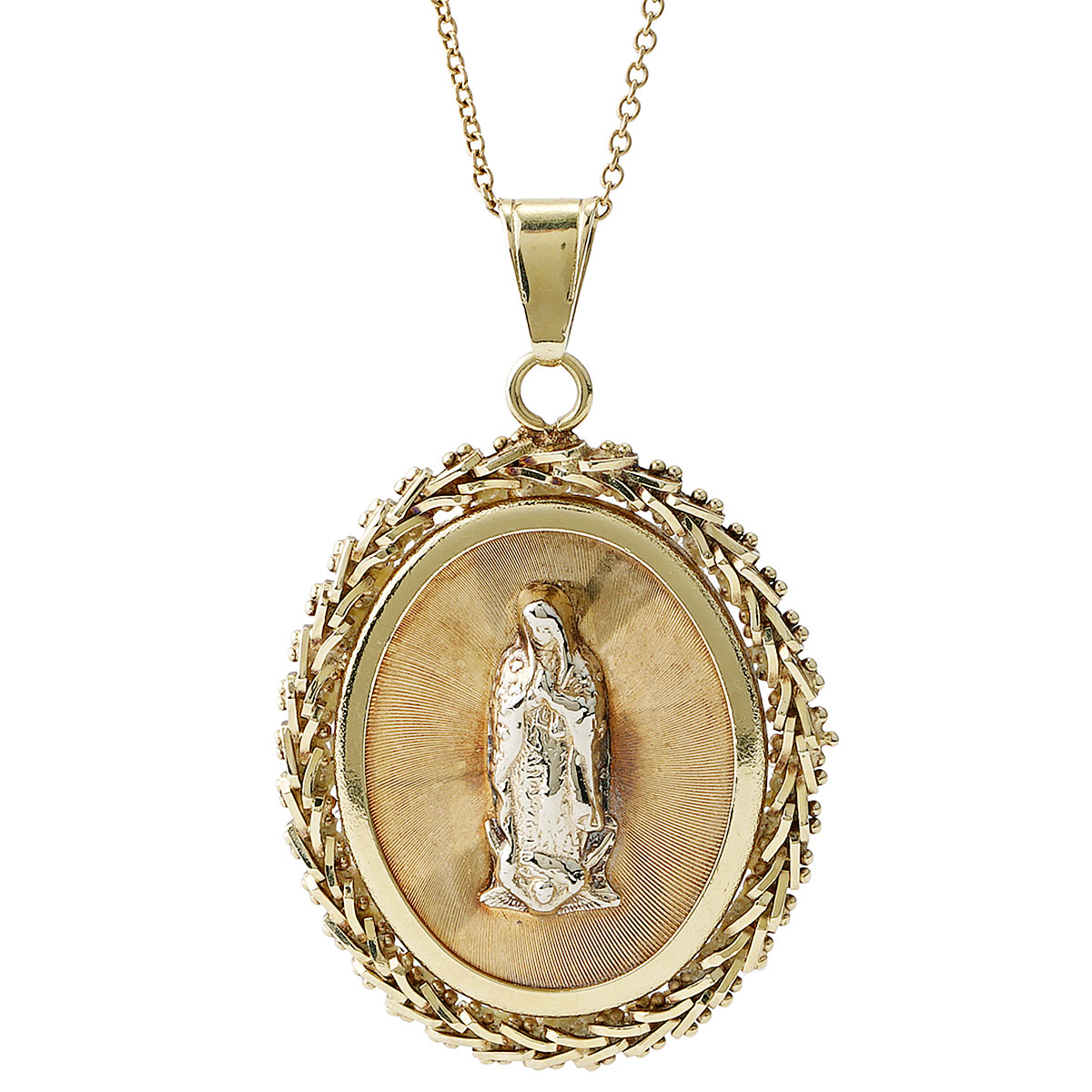 Our Lady of Guadalupe Pendant Necklace in Two Tone Gold