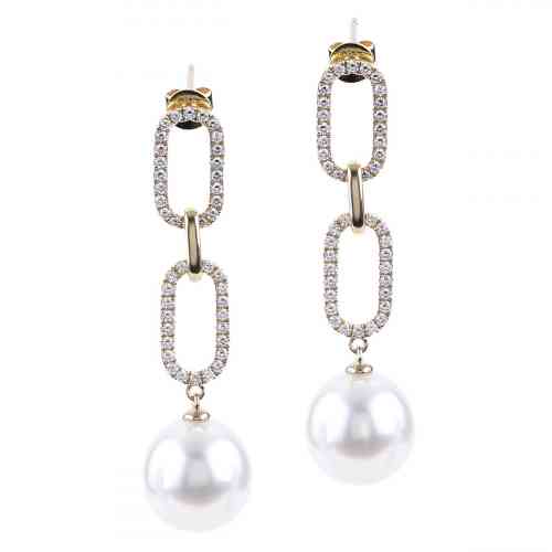 14K Yellow Gold South Sea Cultured Pearl and Diamond Drop