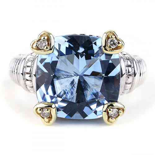 Judith Ripka Blue Quartz & Diamonds Fontaine Ring Silver & Yellow