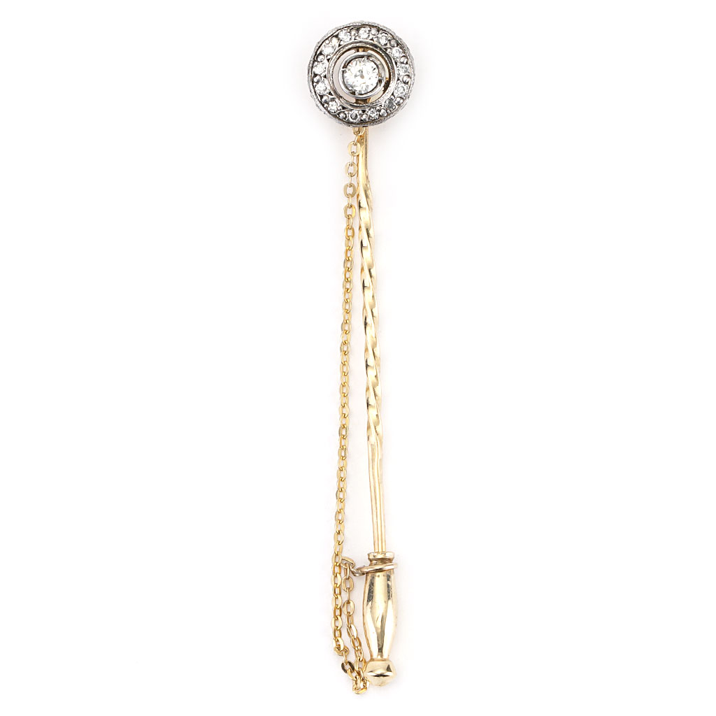 Antique Stick Pin Victorian, spiral with center diamond, 10k yellow gold.  j-skvc446