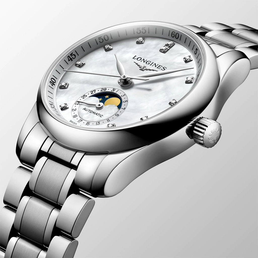 Longines Master Collection 34mm Mother of Pearl Moon Phase Stainless ...
