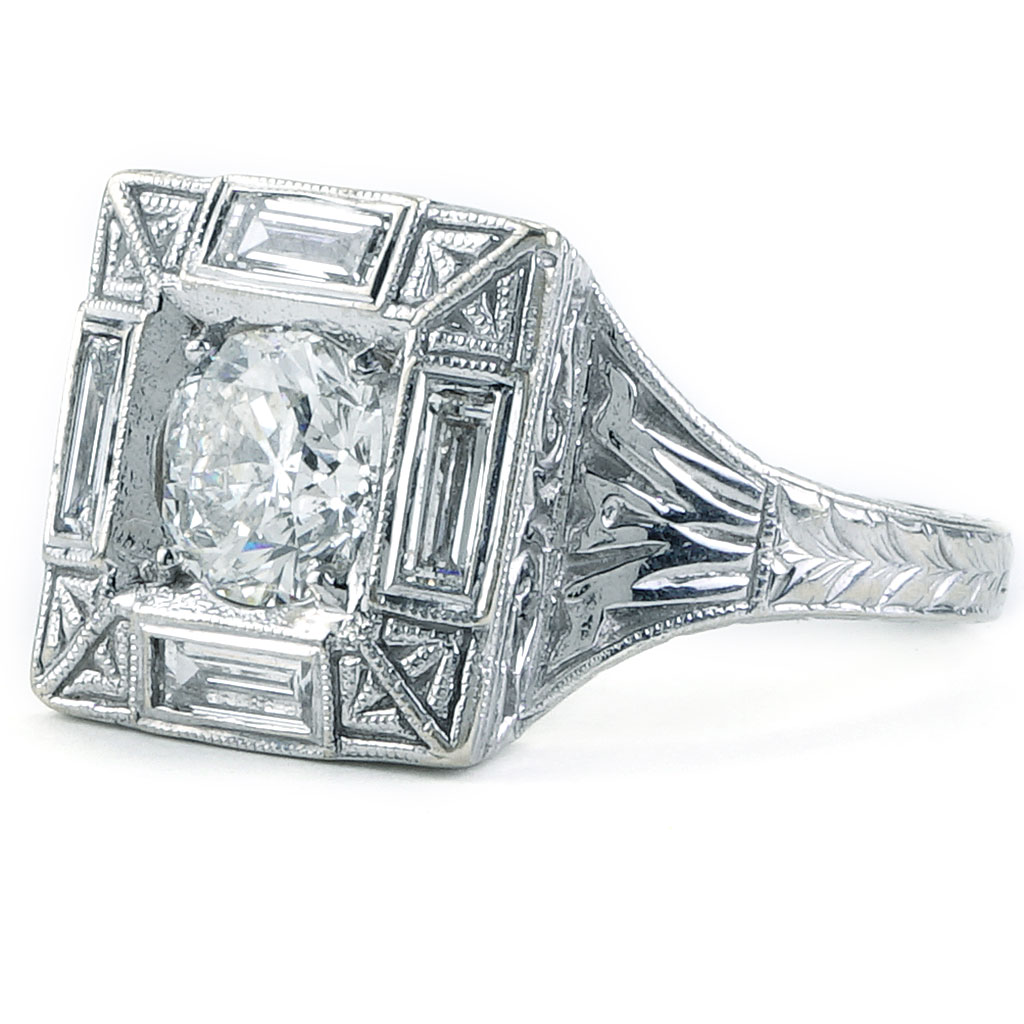 Asscher Cut Vintage Halo diamond Engagement Ring In 14K White Gold |  Fascinating Diamonds