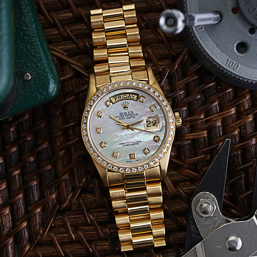 Rolex President Mother of Pearl and Diamond Dial Yellow Gold Circa