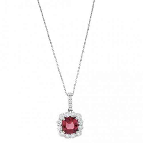 Pink Tourmaline & Diamond Halo Pendant Necklace 14K Yellow Gold