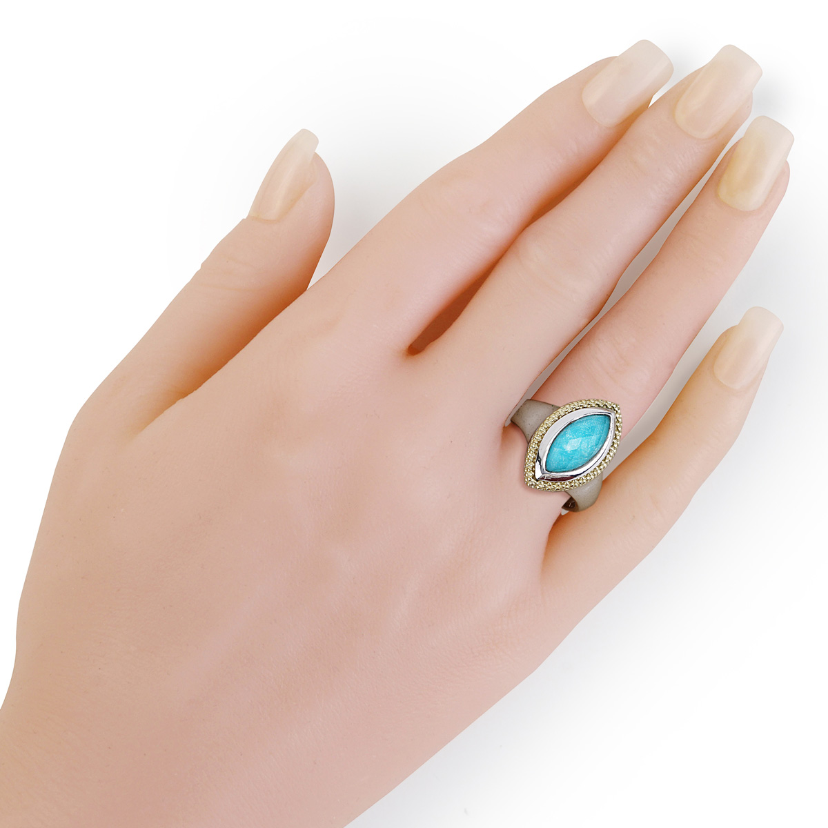 Lagos Caviar Quartz Turquoise Ring in Silver and Yellow Gold