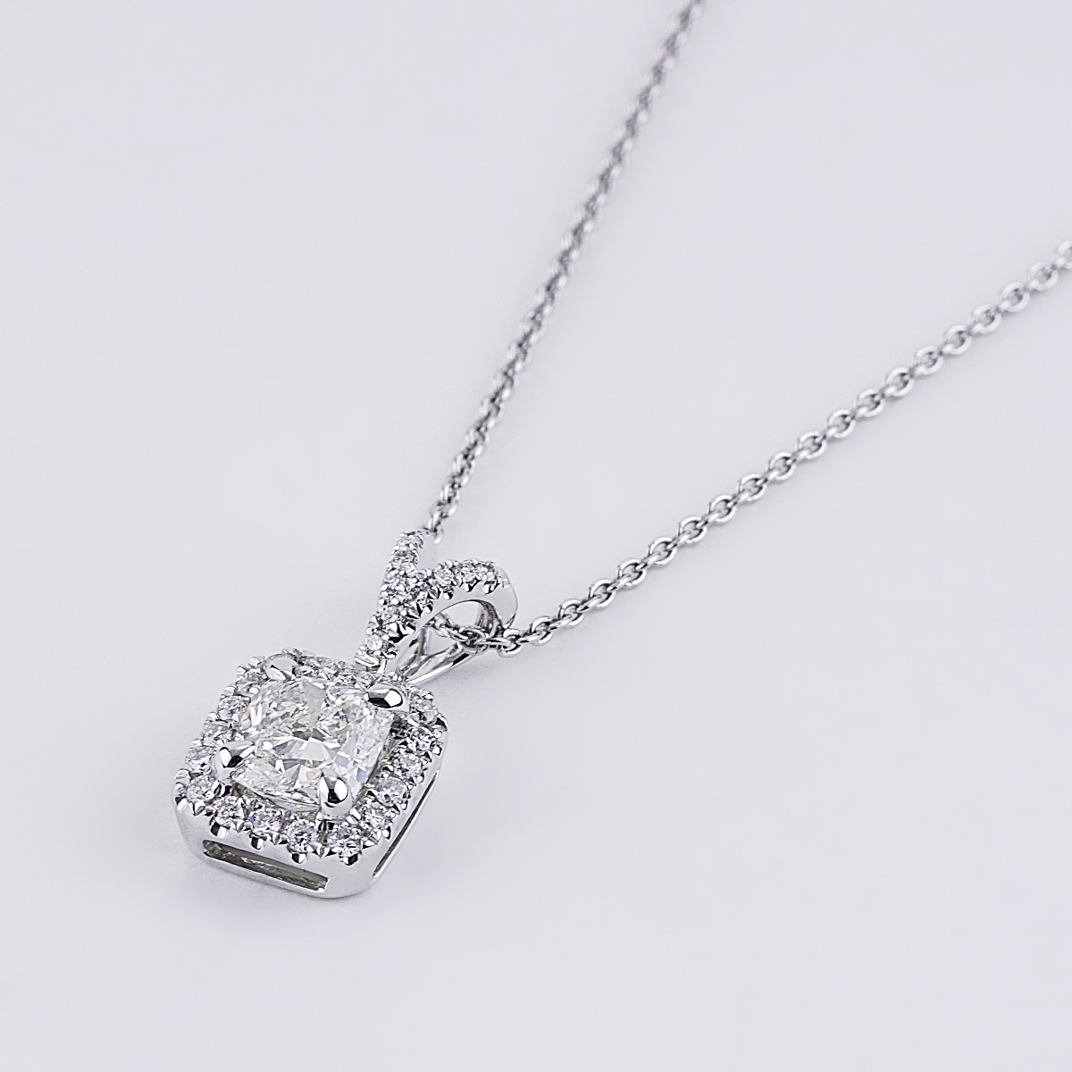 0.71 CTTW Cushion Center Diamond Halo Pendant in White Gold | New