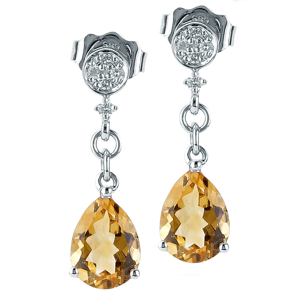 White Gold Pear-Shape Citrine and Diamond Earrings 