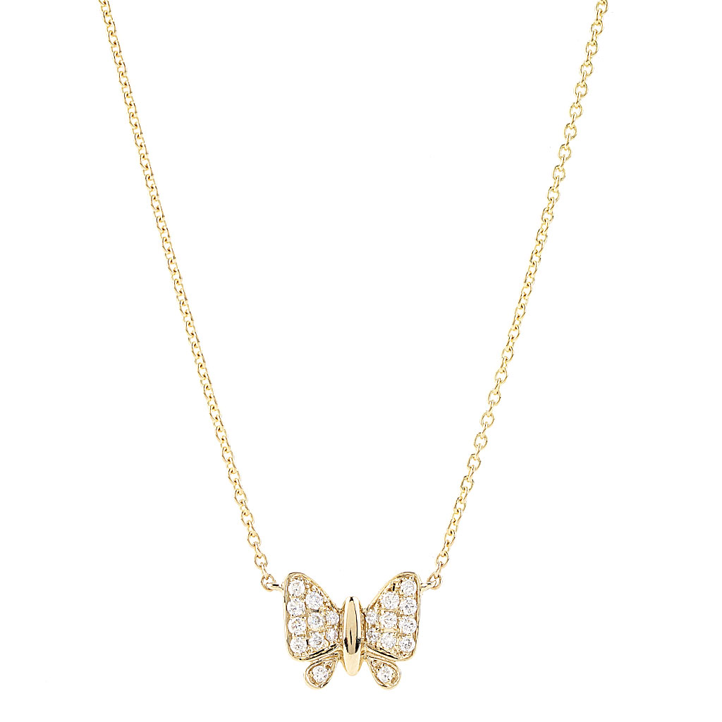 0.14 CTTW Diamond Butterfly Necklace in Yellow Gold