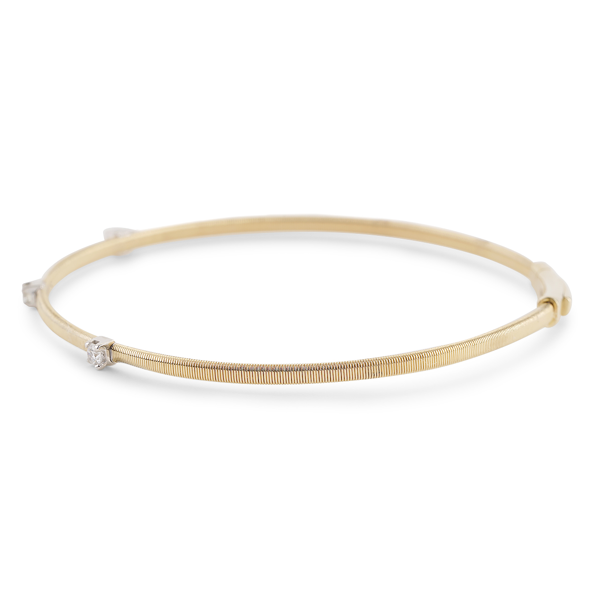 15 CTTW Three Station Diamond Wire Bangle in Yellow Gold