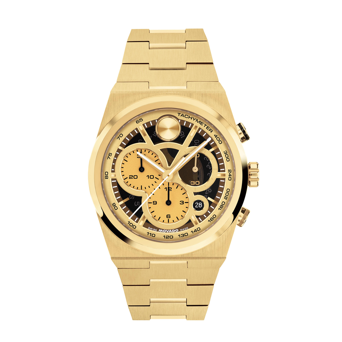 Movado Bold Quest Chronograph Skeleton Dial Yellow Gold PVD | New