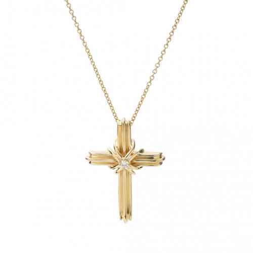 Pre-Owned Authentic Tiffany Cross Necklace in Silver and Yellow Gold -  Unisex