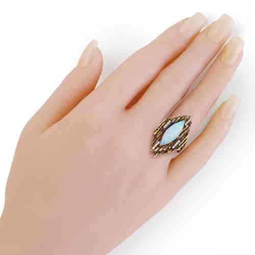 Vintage Style Marquise Opal Ring in Yellow Gold | New York