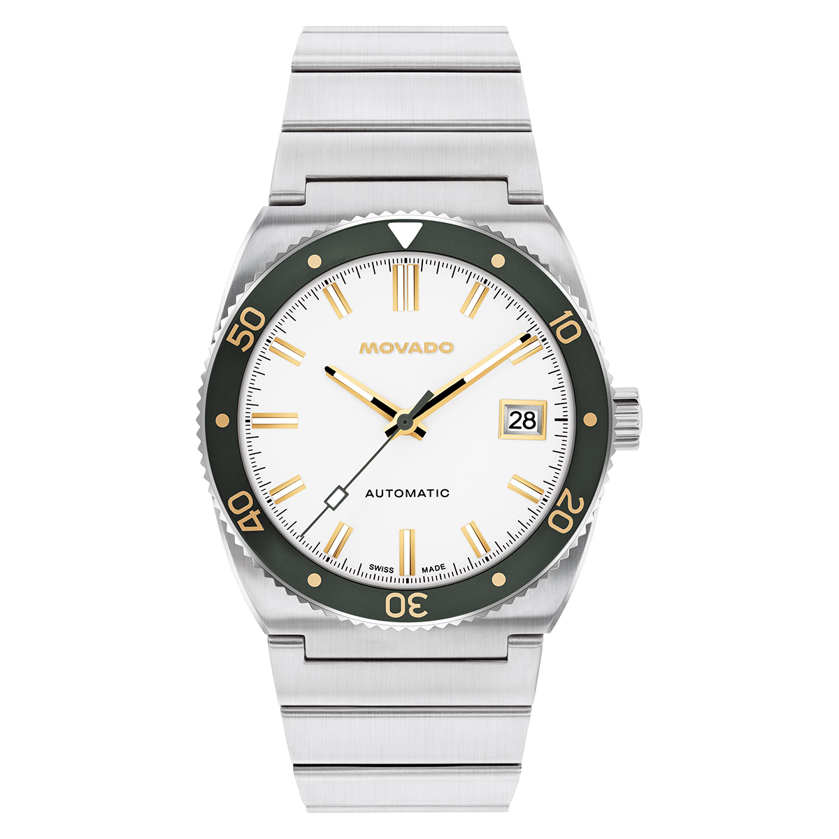 Movado Heritage Ondoplan White Dial Green Bezel Stainless Steel