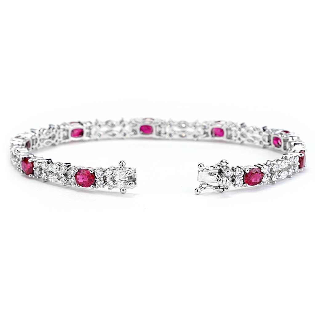 Oval Ruby Bracelet with Diamonds in White Gold | New York Jewelers Chicago