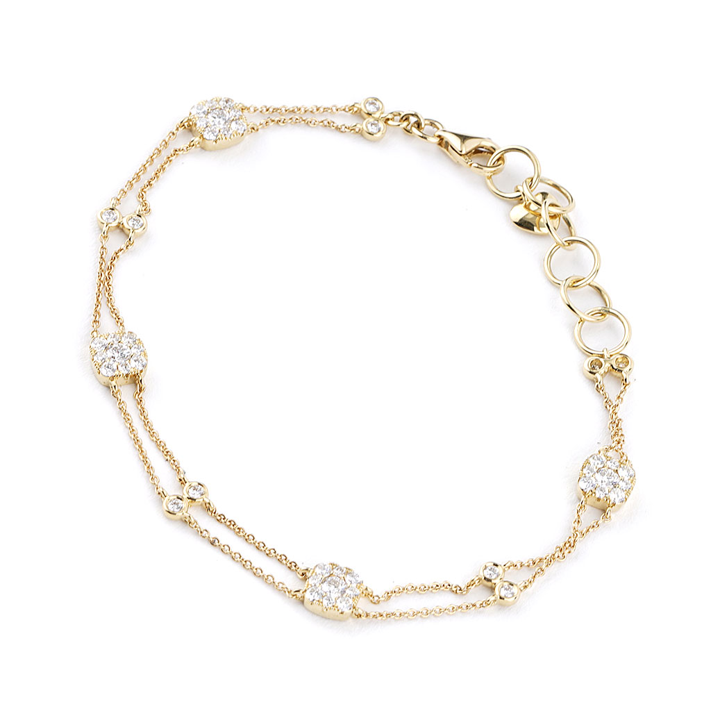 0.82 CTTW Double Strand Diamond Station Bracelet In Yellow Gold