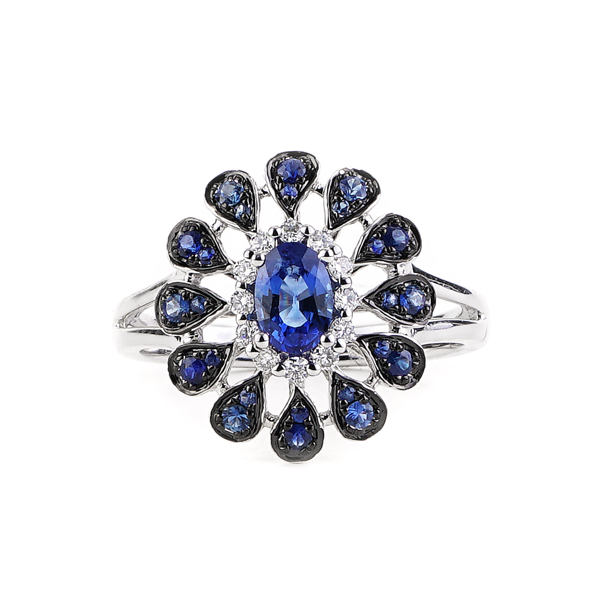 1.00 CTTW Sapphire and Diamond Flower Ring in White Gold | New York ...